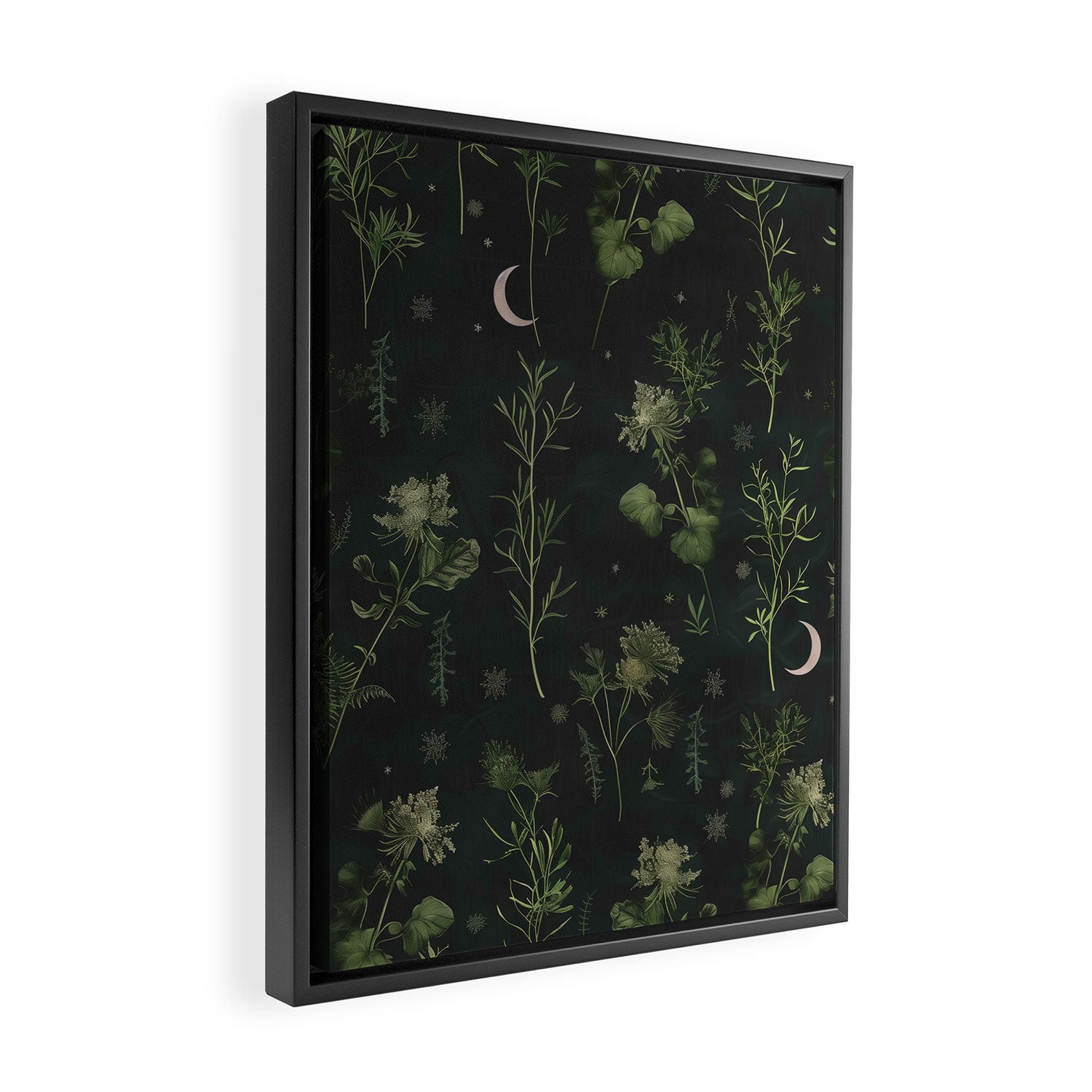 Full Moon Forest - Dreaming Crescent Moon Botanical  Framed Canvas Print Gallery Image 2