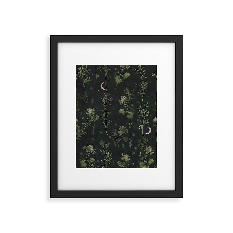 Full Moon Forest - Dreaming Crescent Moon Botanical  Framed Art Print
