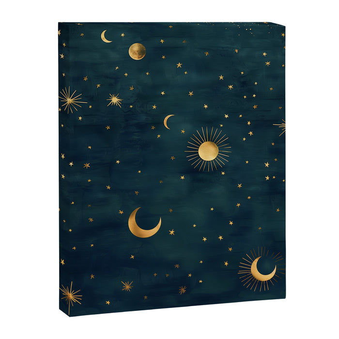 Golden Sun Moon and Stars Radiating the Universes Light Within You Canvas Print Gallery Image 1