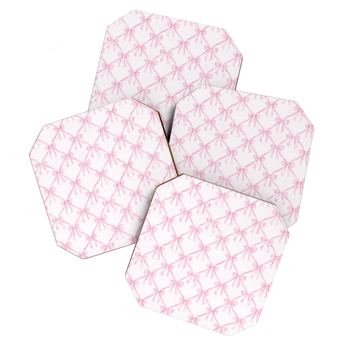 Pastel Pink Bows Coquette Aesthetic Vintage Romantic Feminine Preppy Bedroom Coaster Gallery Image 1