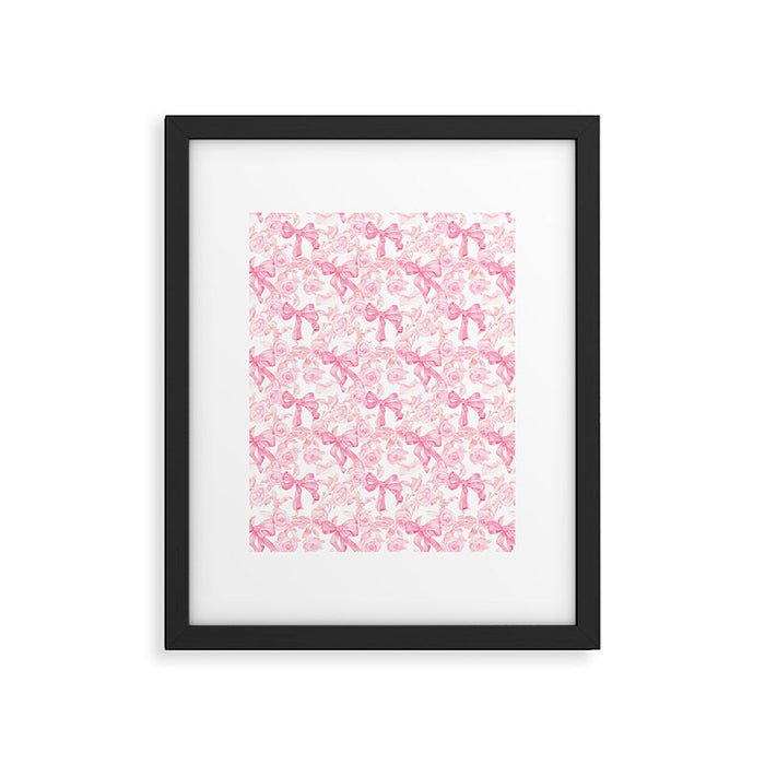 Pink bows and roses garden coquette aesthetic Framed Art Print Gallery Image 1