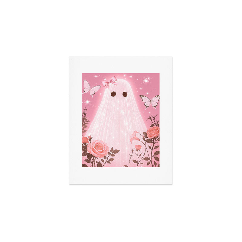 Romantic Pink Ghost with Bows and Butterflies Halloween Gothic Spooky Cute Art Art Print Gallery Image 1