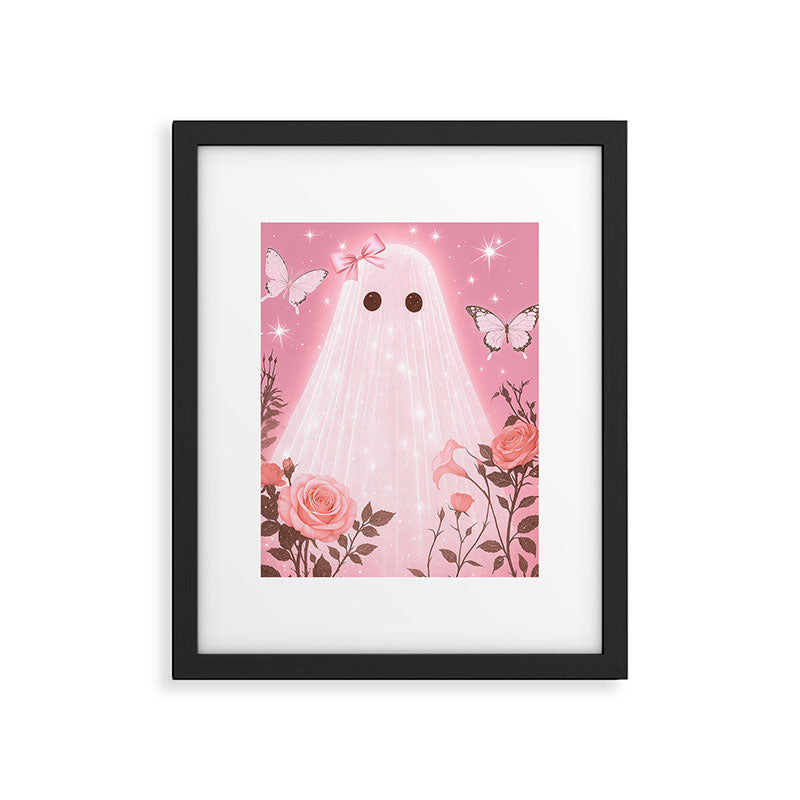 Romantic Pink Ghost with Bows and Butterflies Halloween Gothic Spooky Cute Art Framed Art Print Gallery Image 5