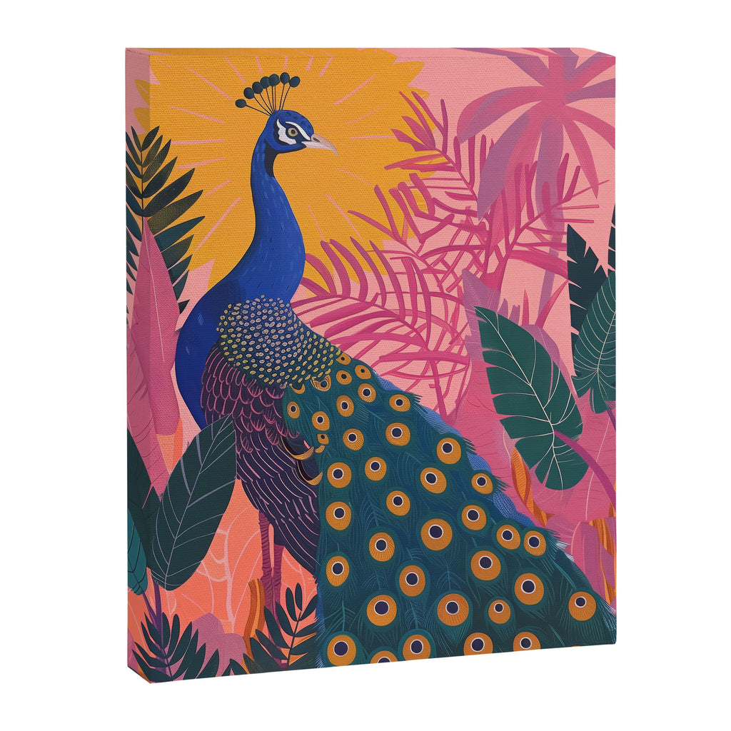 Tropical Peacock Among Pink Blossoms Canvas Print Gallery Image 6