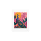 Tropical Peacock Among Pink Blossoms Art Print Gallery Image 1
