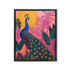 Tropical Peacock Among Pink Blossoms Framed Canvas Print Gallery Image 6