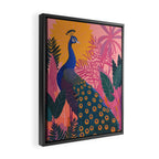 Tropical Peacock Among Pink Blossoms Framed Canvas Print Gallery Image 2