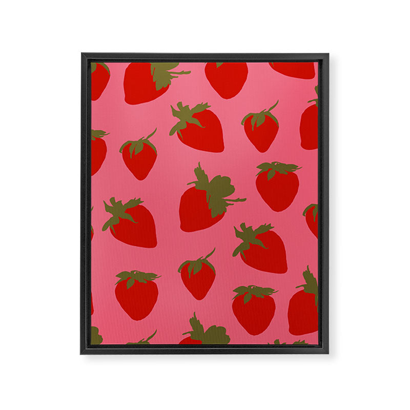 Strawberries Pattern on Pink Framed Canvas Print Gallery Image 6
