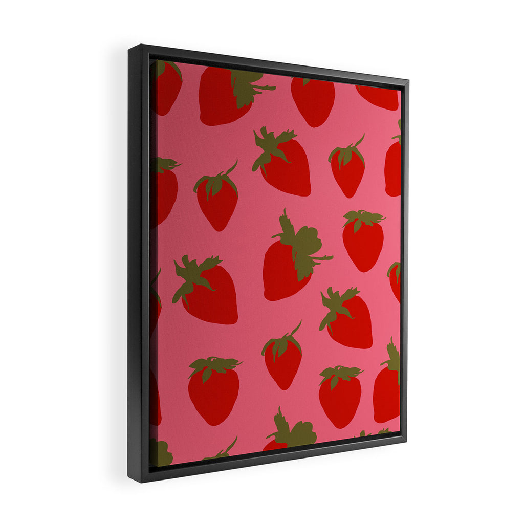 Strawberries Pattern on Pink Framed Canvas Print Gallery Image 2