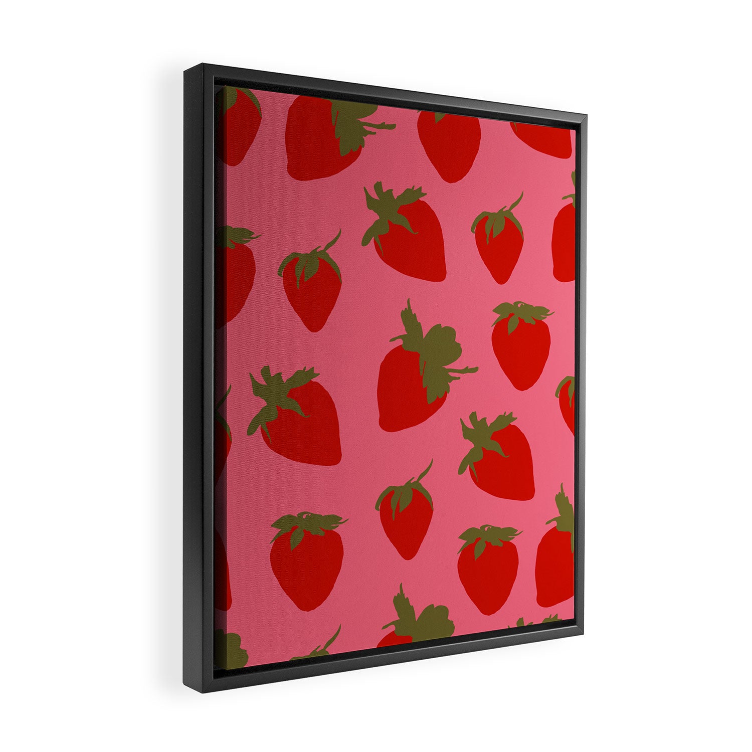 Strawberries Pattern on Pink Framed Canvas Print Gallery Image 2