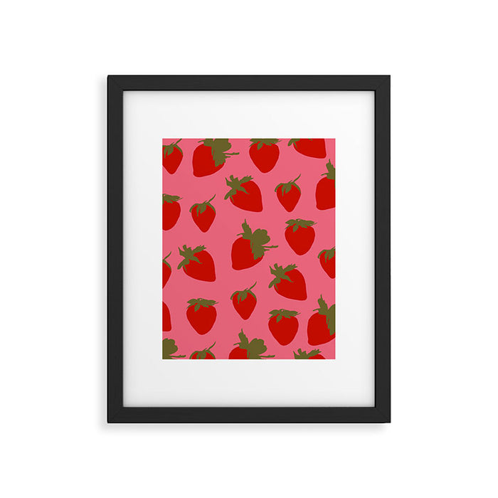Strawberries Pattern on Pink Framed Art Print Gallery Image 1