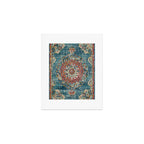 Antique oriental blue and orange carpet Art Print Gallery Image 1