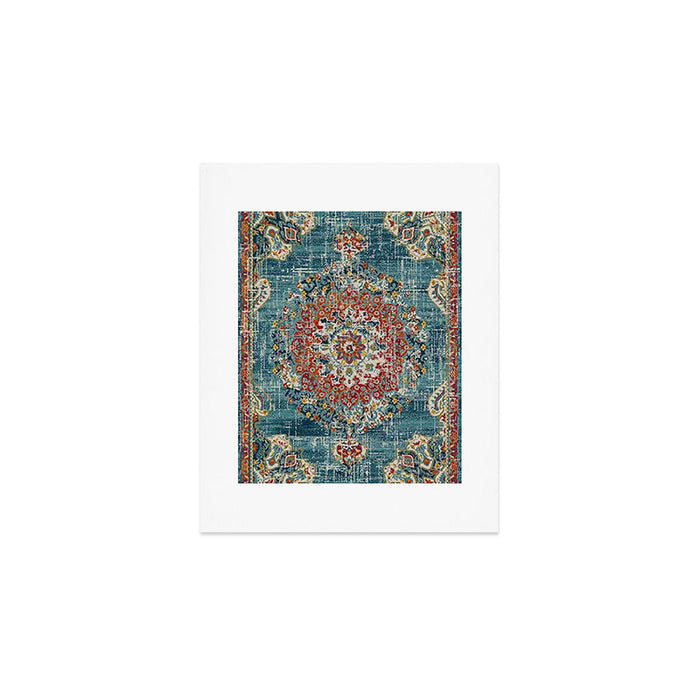 Antique oriental blue and orange carpet Art Print Gallery Image 1