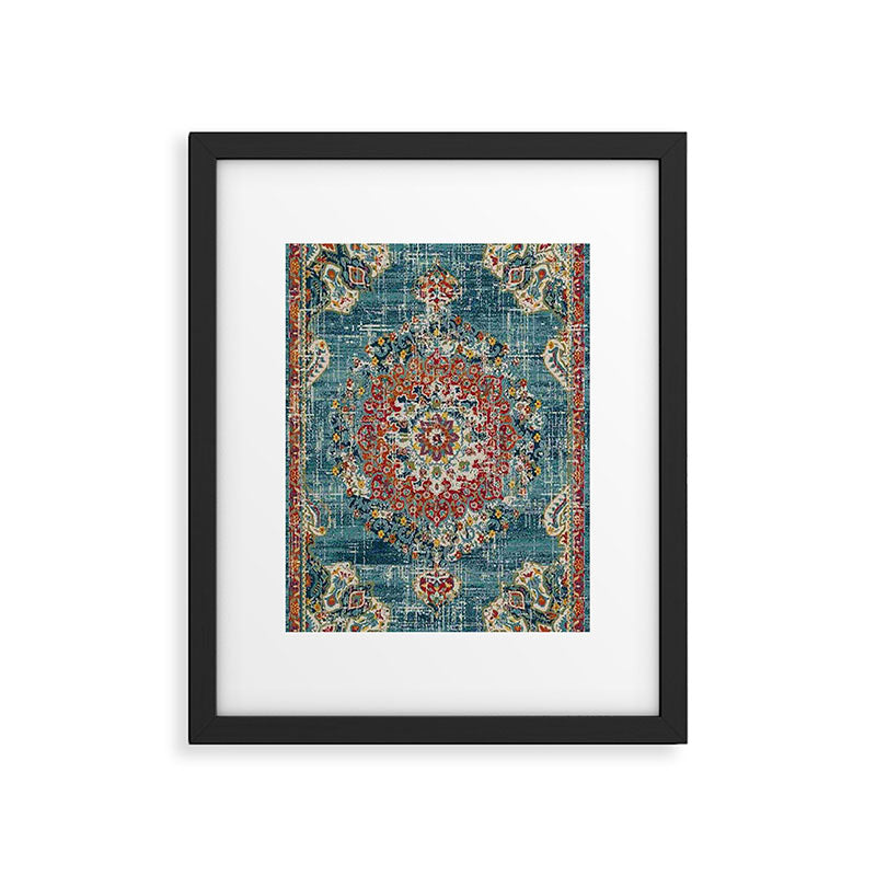 Antique oriental blue and orange carpet Framed Art Print Gallery Image 5