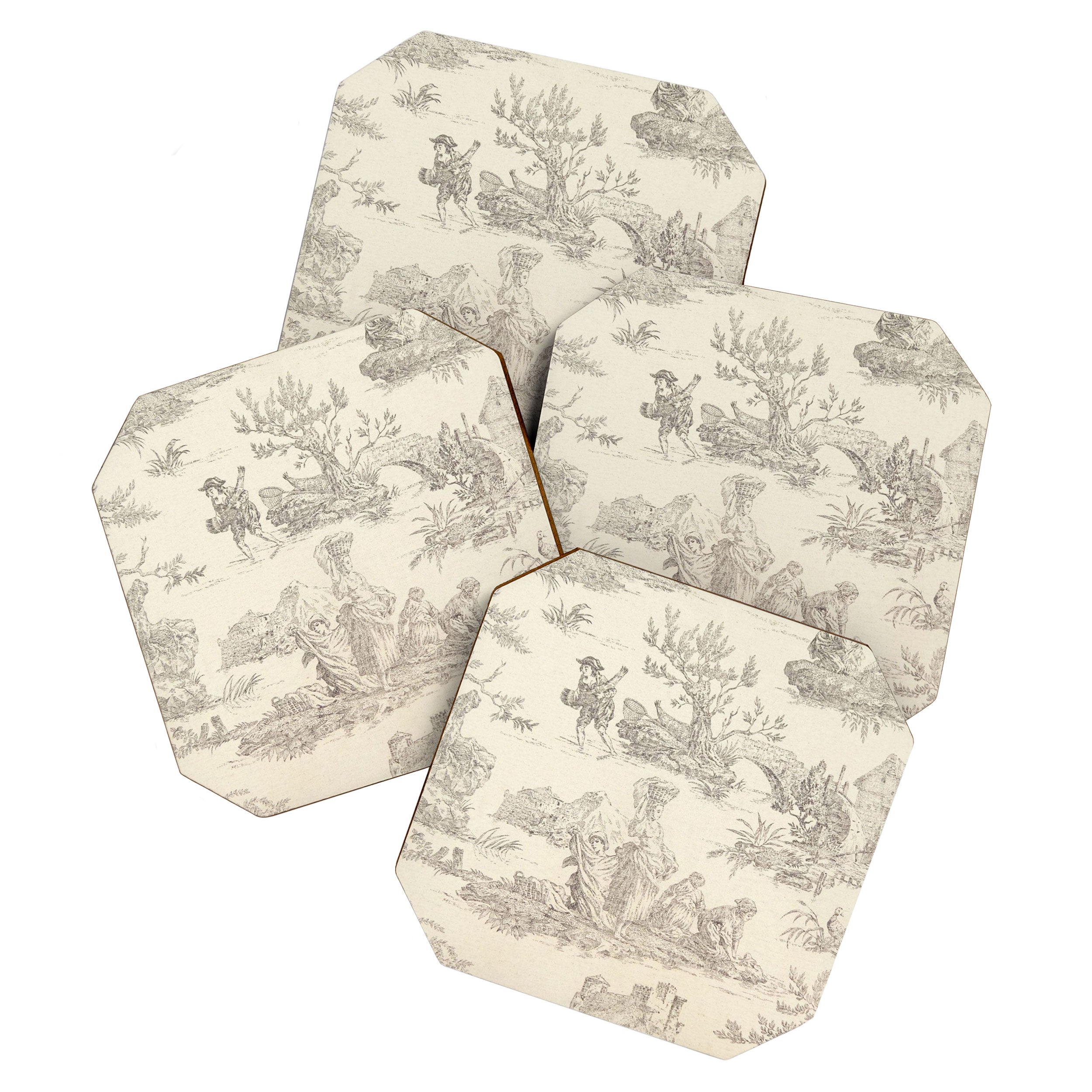 Beige toile de Jouy Coaster Gallery Image 1