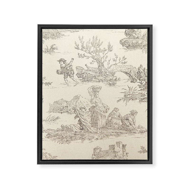 Beige toile de Jouy Framed Canvas Print Gallery Image 8
