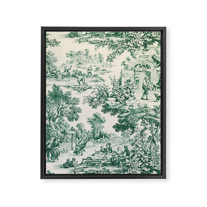 Green Toile de Jouy Framed Canvas Print Gallery Image 1