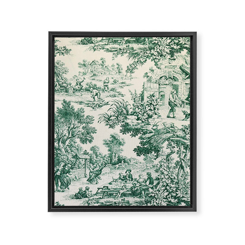 Green Toile de Jouy Framed Canvas Print Gallery Image 8
