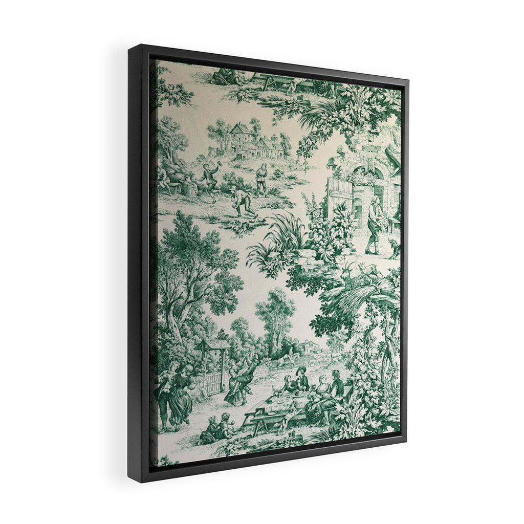 Green Toile de Jouy Framed Canvas Print Gallery Image 2