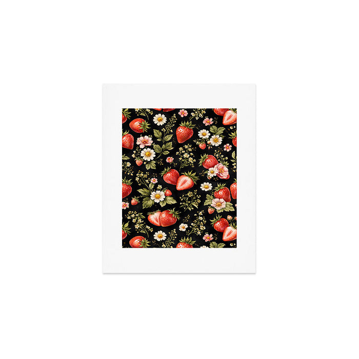 Luxury Strawberry Botanical Pattern - Dark Floral Aesthetic Art Print Gallery Image 1