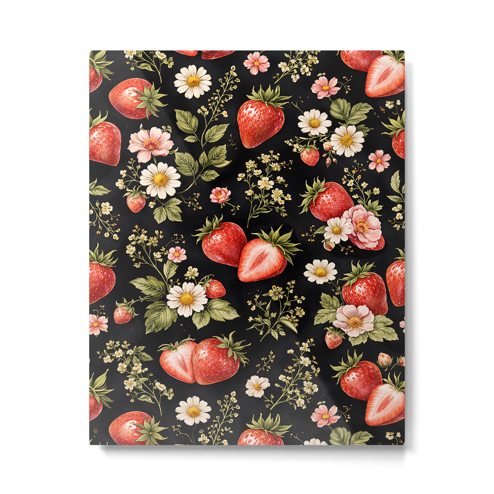Luxury Strawberry Botanical Pattern - Dark Floral Aesthetic Metal Print Gallery Image 4