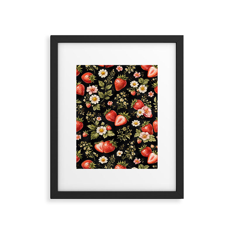 Luxury Strawberry Botanical Pattern - Dark Floral Aesthetic Framed Art Print Gallery Image 5