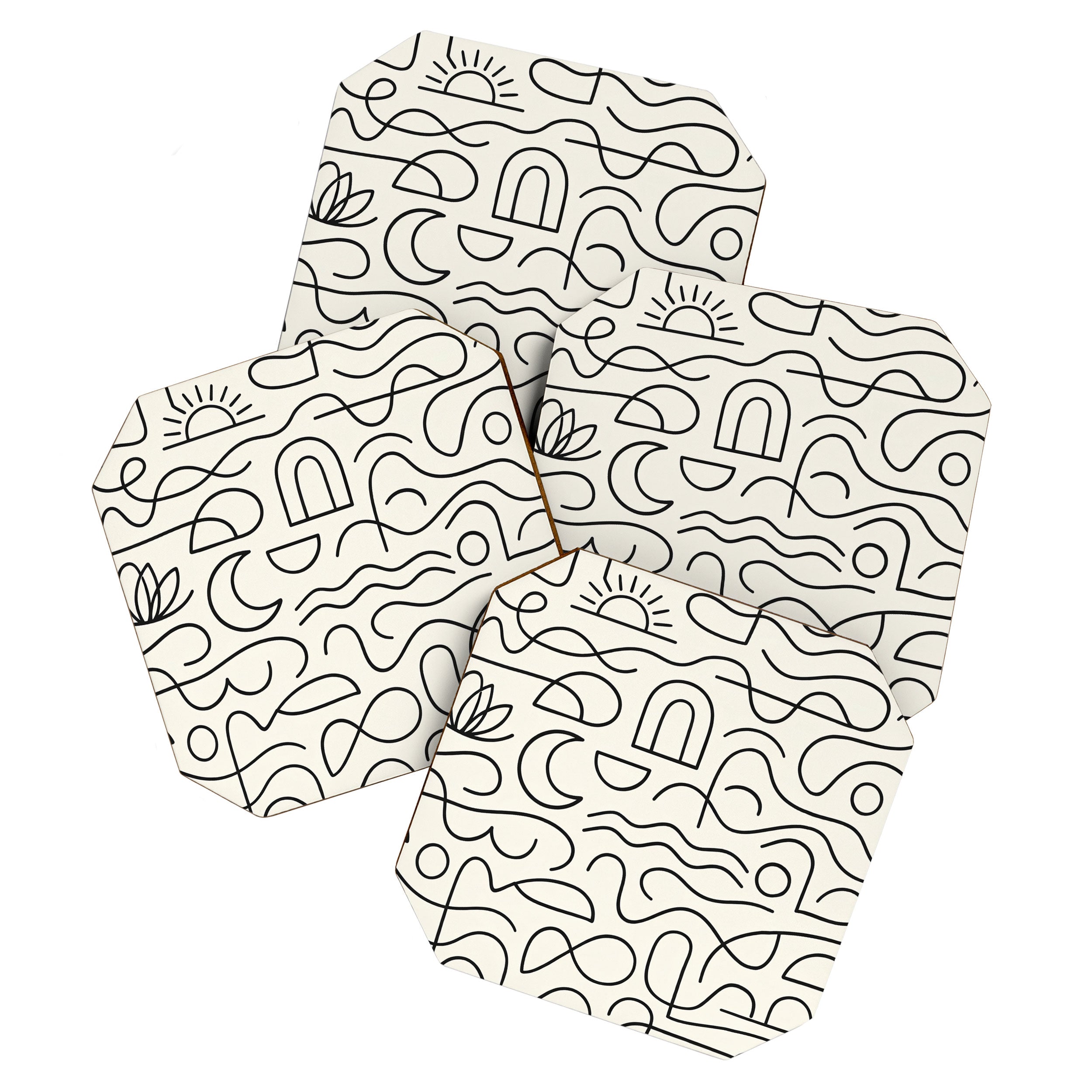 Mediterranean Minimal Line Art Pattern Coaster Gallery Image 1