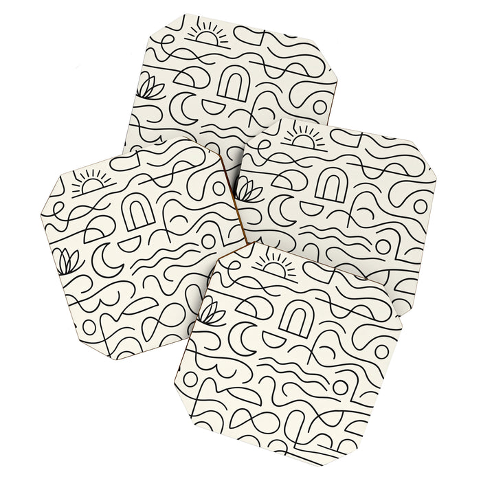 Mediterranean Minimal Line Art Pattern Coaster Gallery Image 1