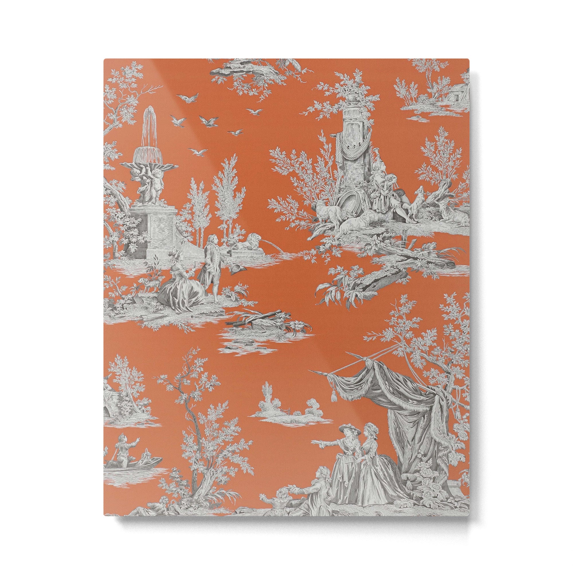 Orange Toile de Jouy Metal Print Gallery Image 6