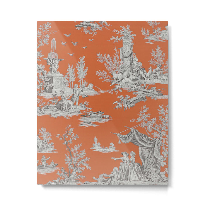Orange Toile de Jouy Metal Print Gallery Image 1