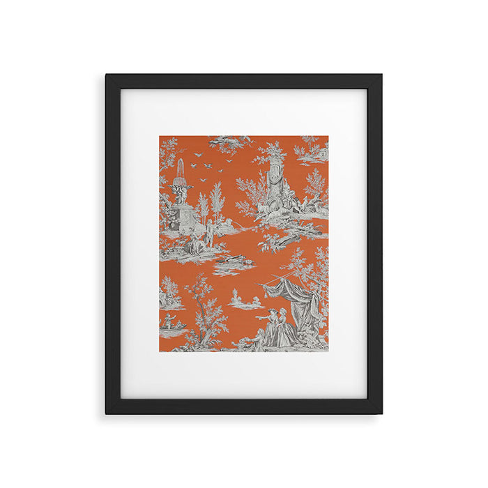 Orange Toile de Jouy Framed Art Print Gallery Image 1