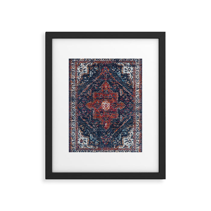 Persian blue and red retro rug Framed Art Print Gallery Image 1