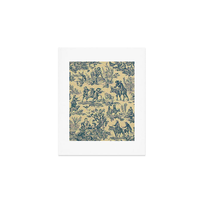Sepia Blue Toile de Jouy Art Print Gallery Image 1