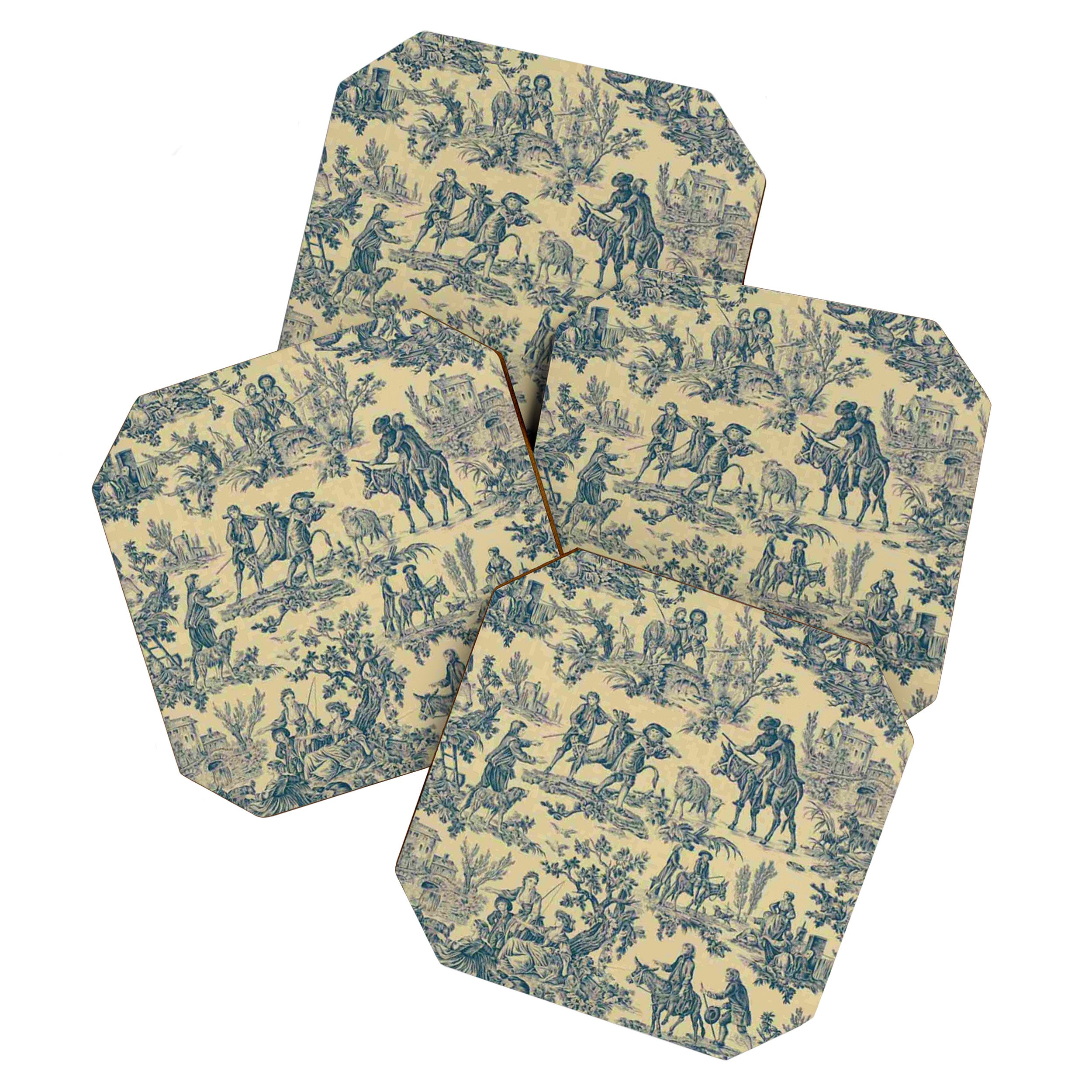 Sepia Blue Toile de Jouy Coaster Gallery Image 1