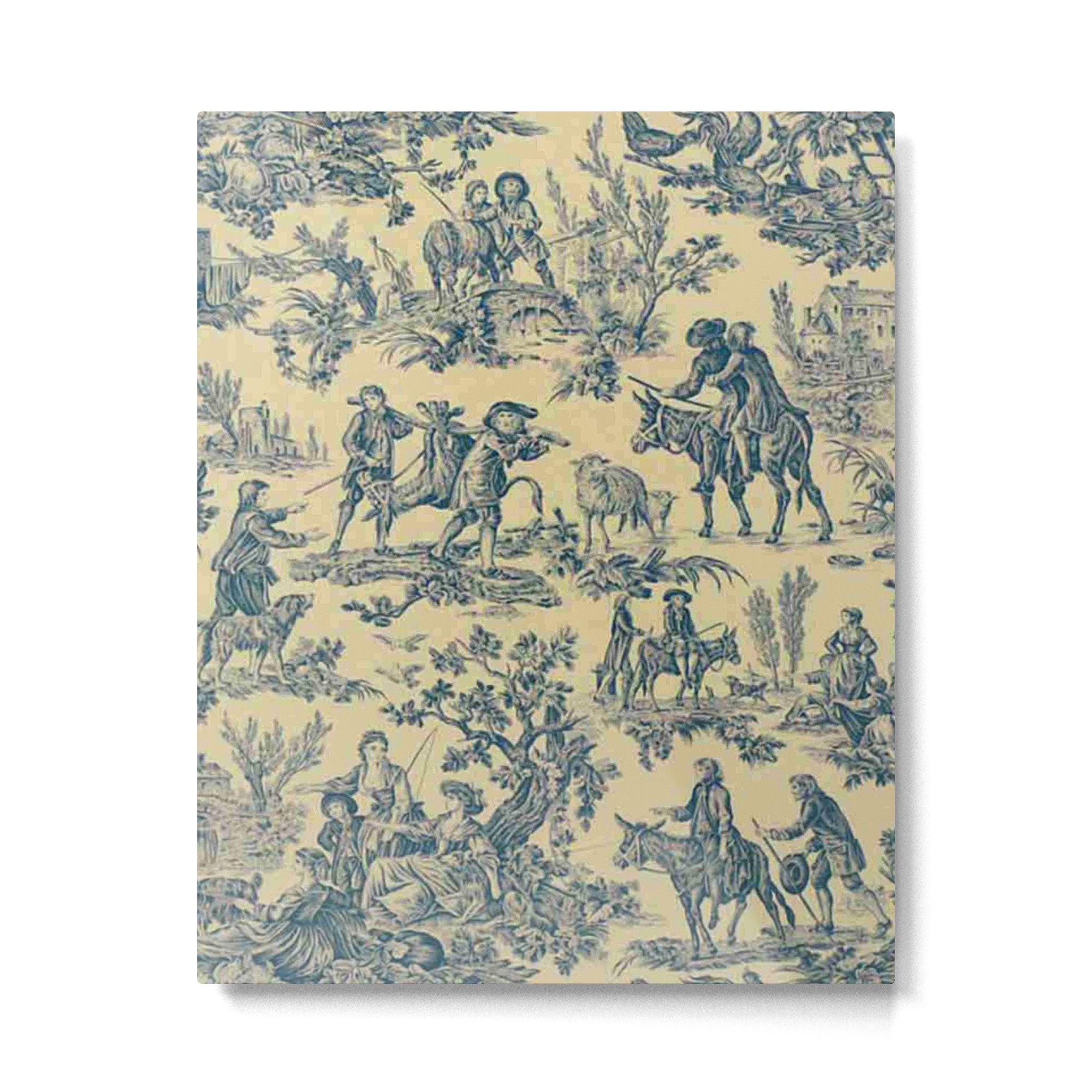 Sepia Blue Toile de Jouy Metal Print Gallery Image 4