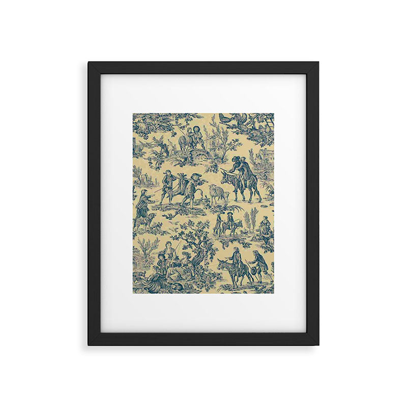 Sepia Blue Toile de Jouy Framed Art Print Gallery Image 5