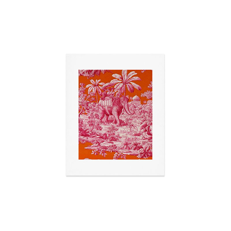 Toile de Jouy - pink and orange Art Print Gallery Image 1