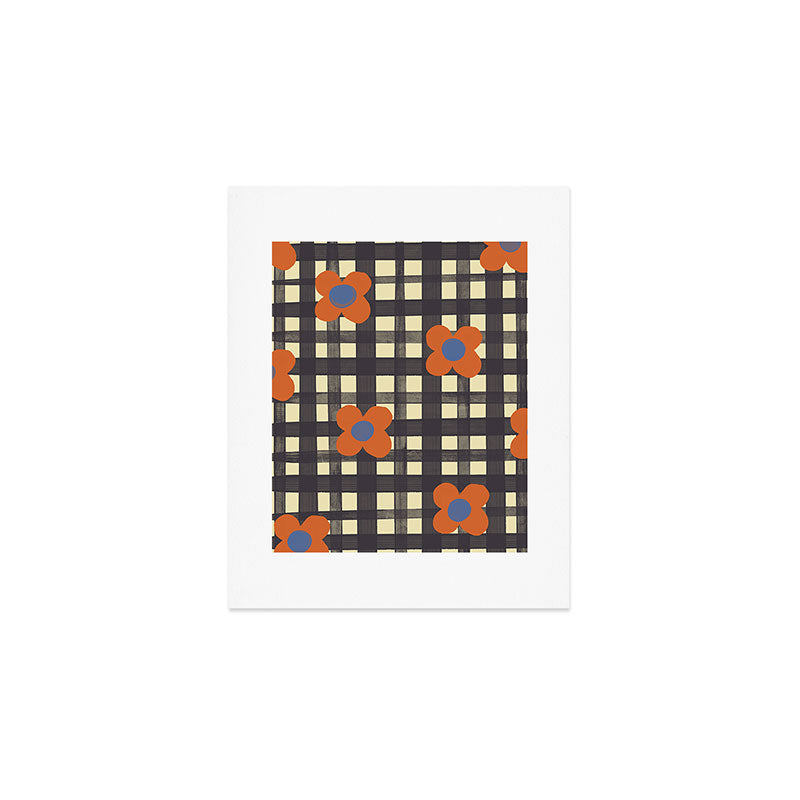 Black and red check and flowers Art Print Gallery Image 1