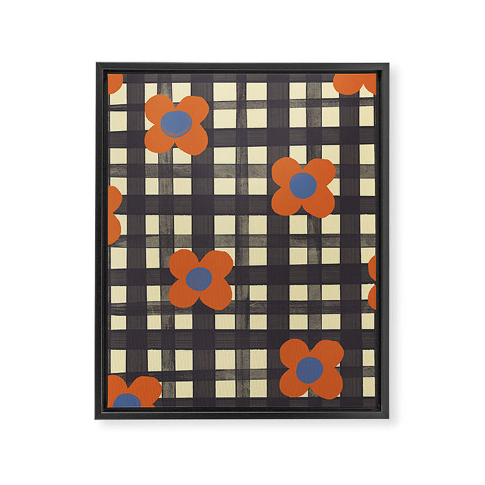 Black and red check and flowers Framed Canvas Print Gallery Image 1