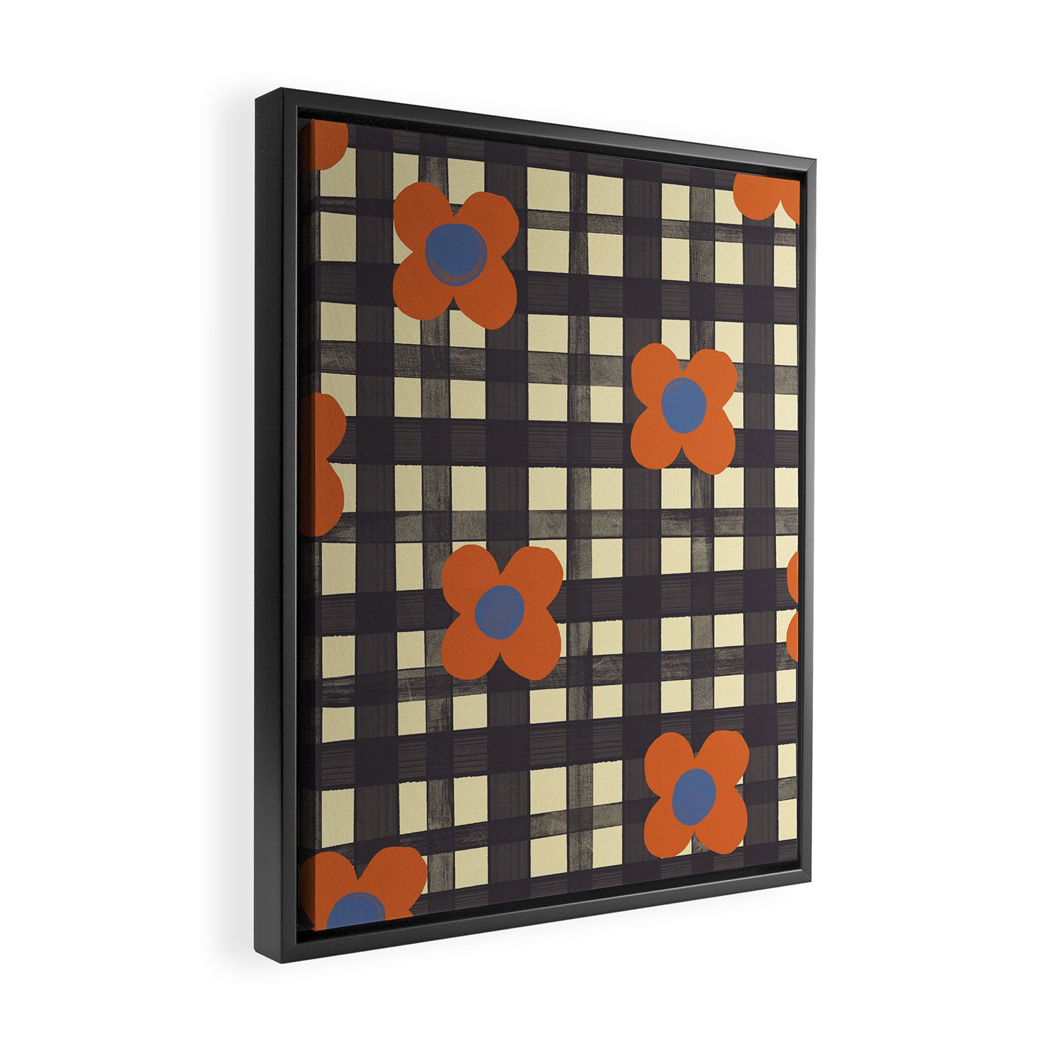 Black and red check and flowers Framed Canvas Print Gallery Image 2