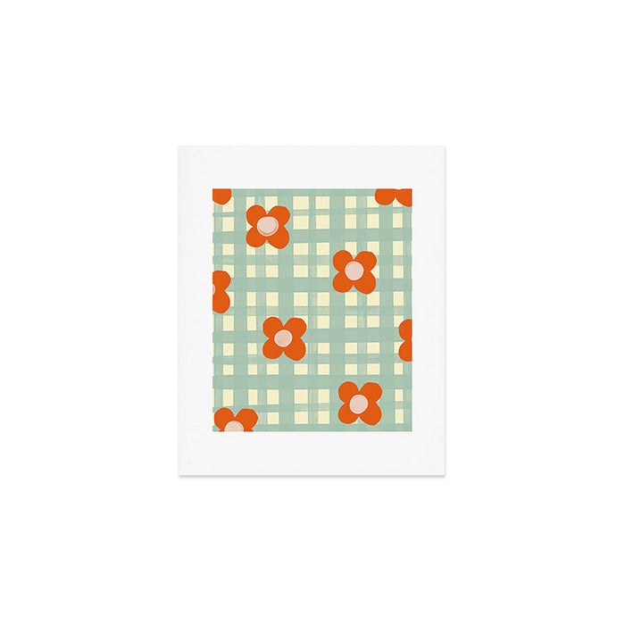 Blue and red floral check Art Print Gallery Image 1