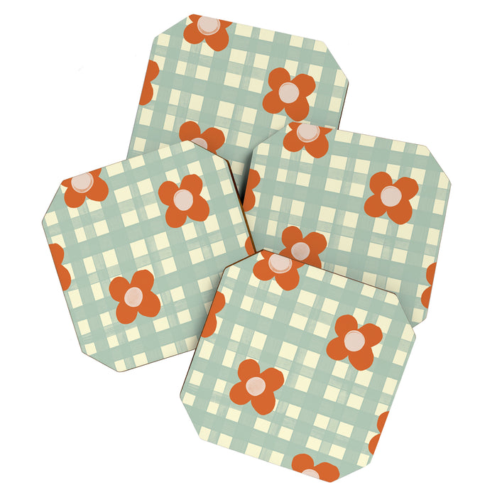Blue and red floral check Coaster Gallery Image 1