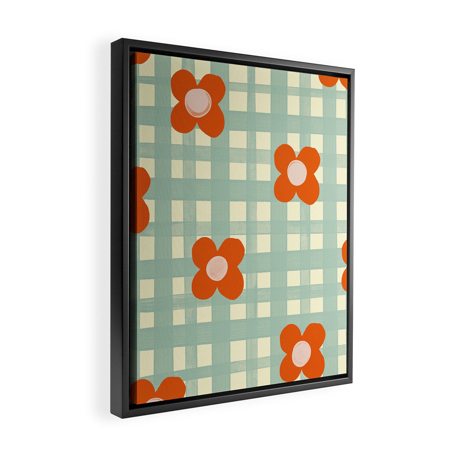 Blue and red floral check Framed Canvas Print Gallery Image 2