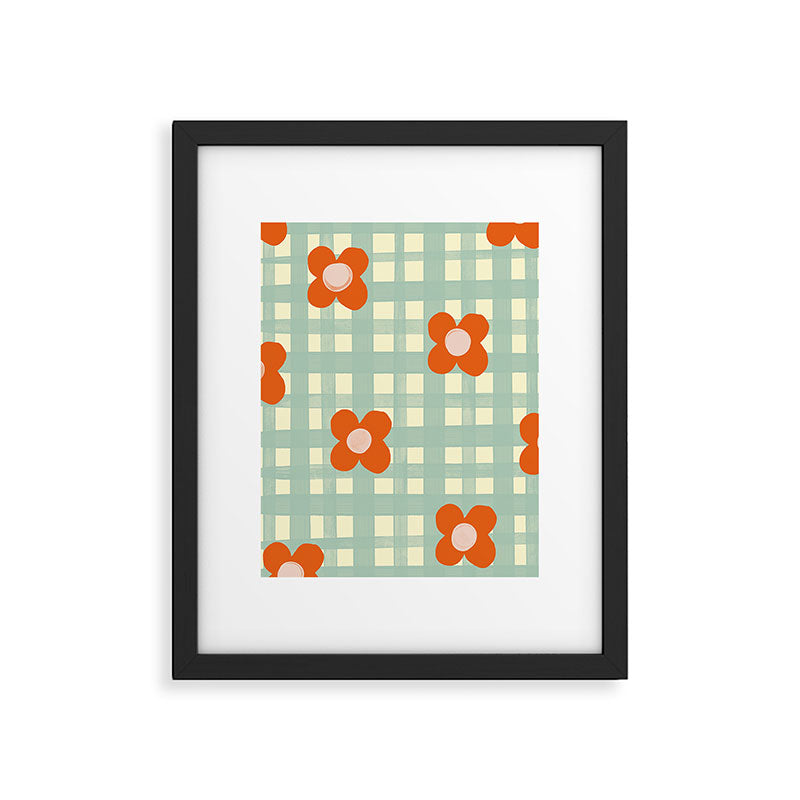 Blue and red floral check Framed Art Print Gallery Image 6