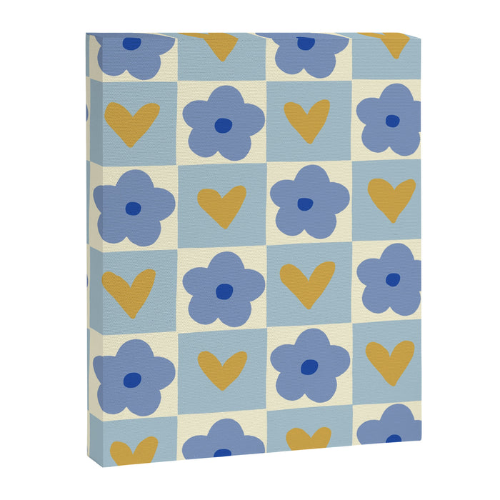 Blue floral checkerboard Canvas Print Gallery Image 1