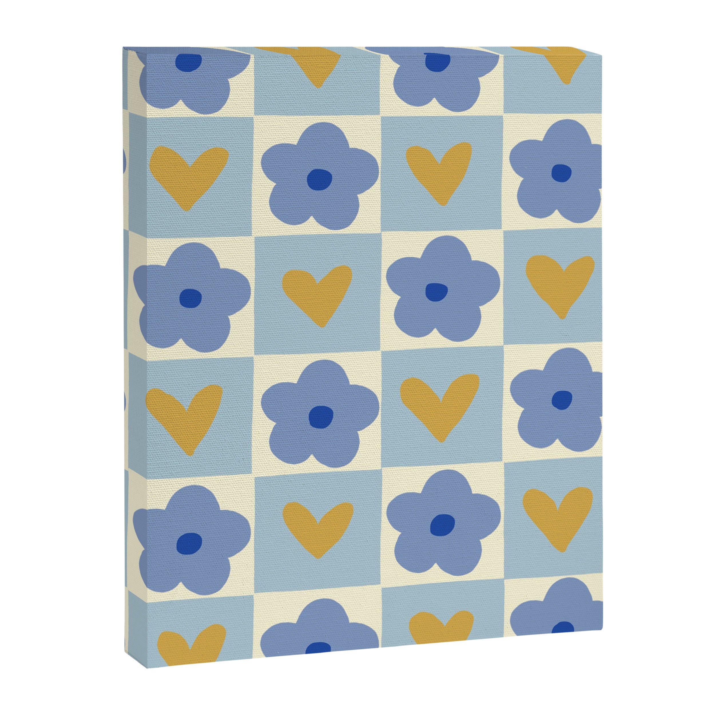 Blue floral checkerboard Canvas Print Gallery Image 8