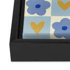 Blue floral checkerboard Framed Canvas Print Gallery Image 3