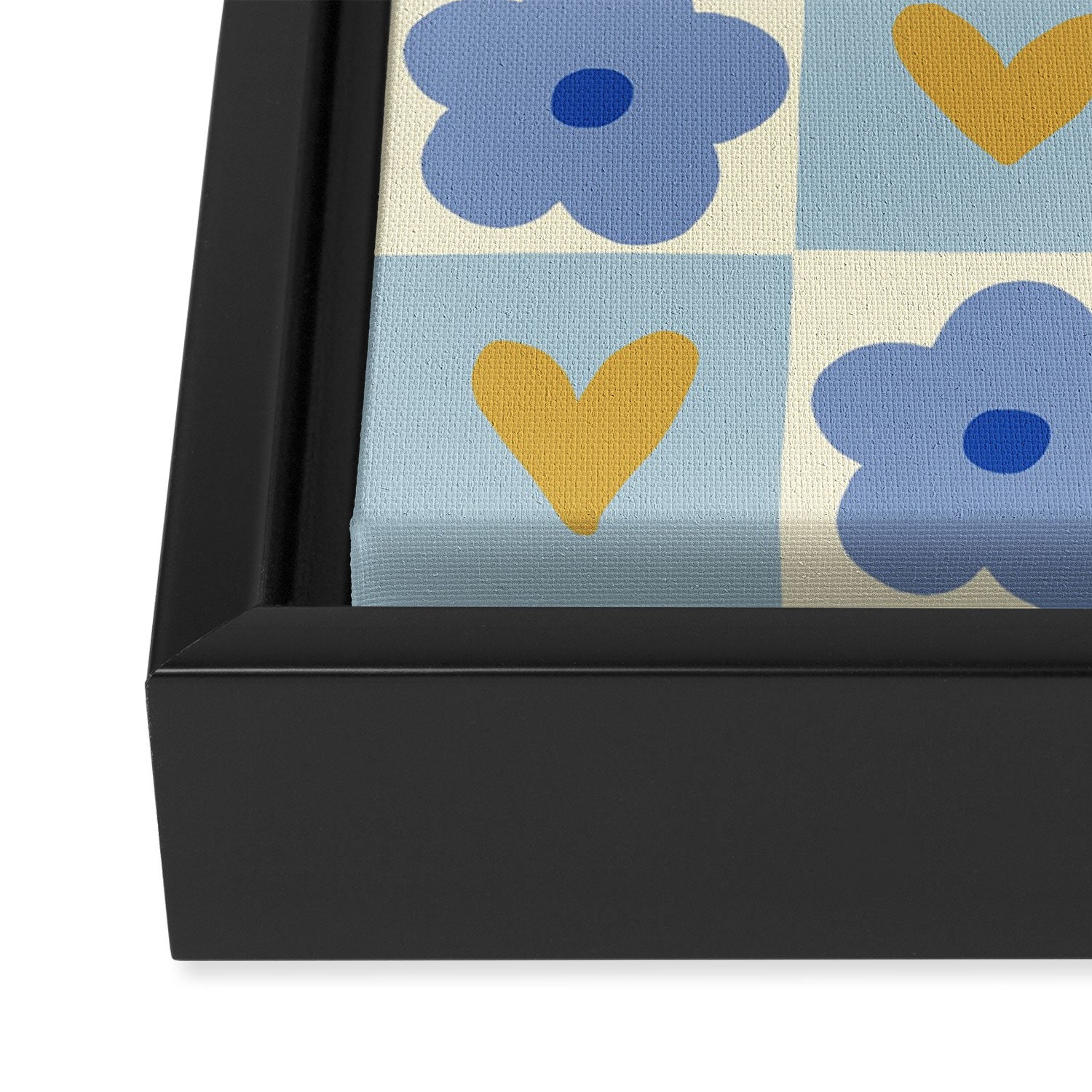 Blue floral checkerboard Framed Canvas Print Gallery Image 3