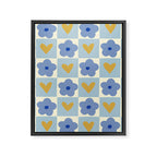 Blue floral checkerboard Framed Canvas Print Gallery Image 8
