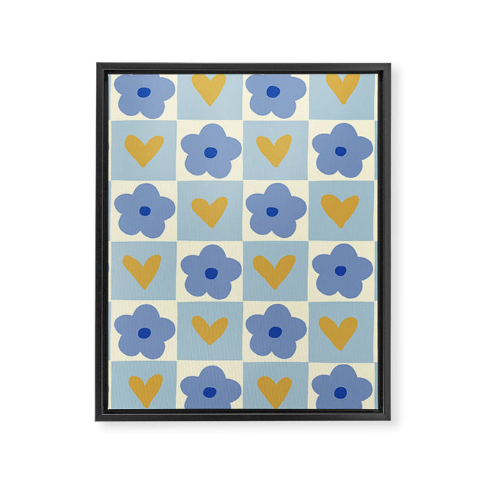 Blue floral checkerboard Framed Canvas Print Gallery Image 1